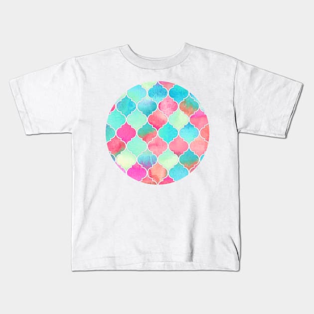 Watercolor Moroccan Patchwork in Magenta, Peach & Aqua Kids T-Shirt by micklyn